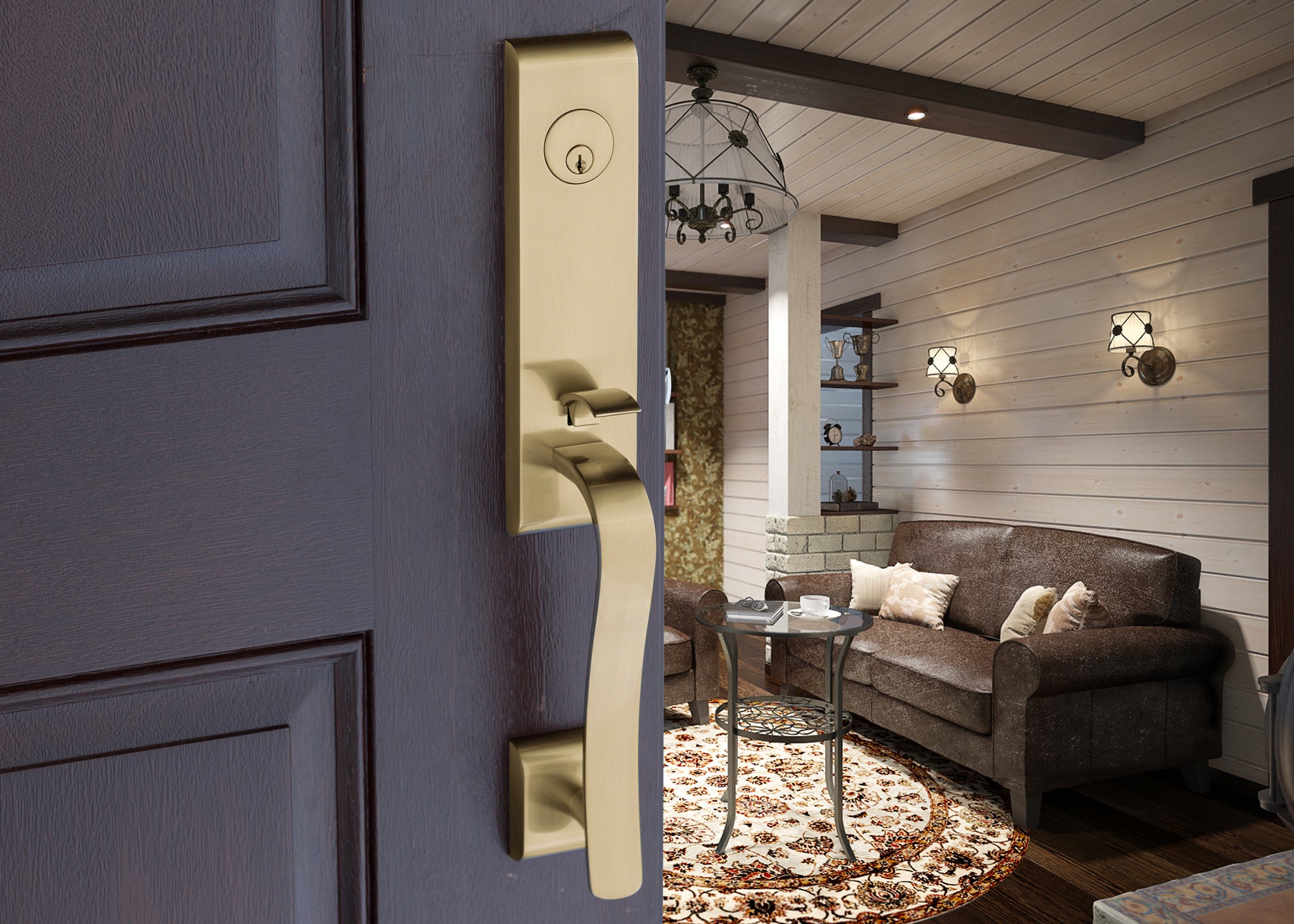 H14 Contemporary Handleset With Interior Trim FG